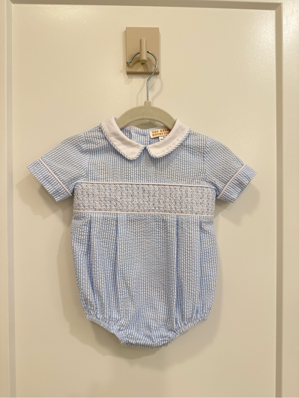 The Beaufort Bonnet Company Light Blue & White Smocked Bubble